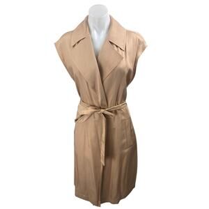 Zara Tan Khaki Drop Shoulder Tie Waist Notch Collar Vest Coat Mini Dress Size M